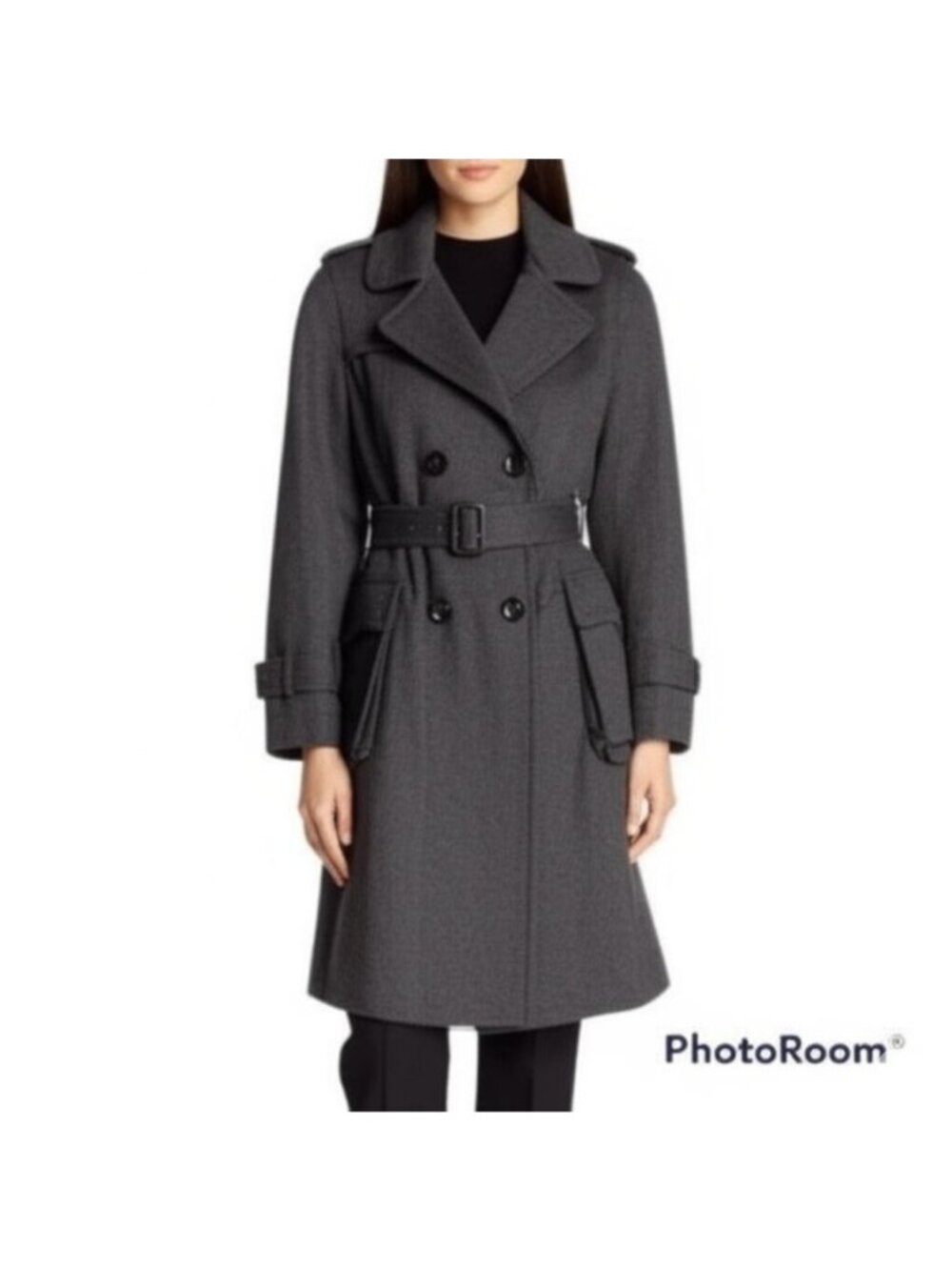 French Connection Women's Wool Blend Trench Coat Dark Gray (Size 12)